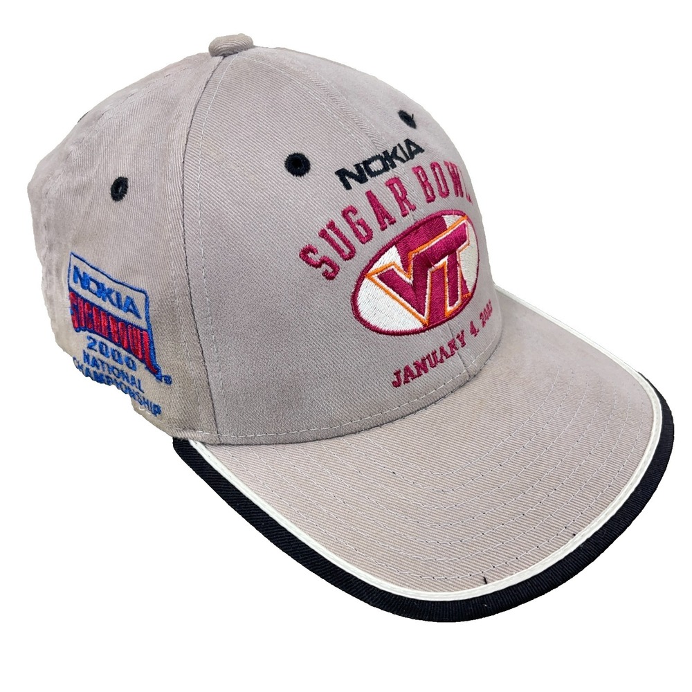 Vintage Virginia Tech Hokies Hat Cap Strap Back Tan Y2K 2000 Nokia Bowl Dad
